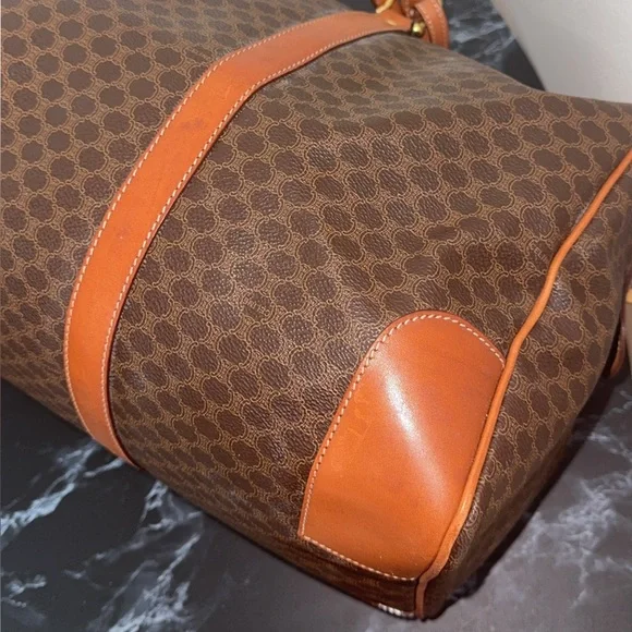 CELINE Macadam Pattern BostonTravel Duffle Bag Leather PVC Brown +Lock AUTHENTIC - Picture 7 of 16